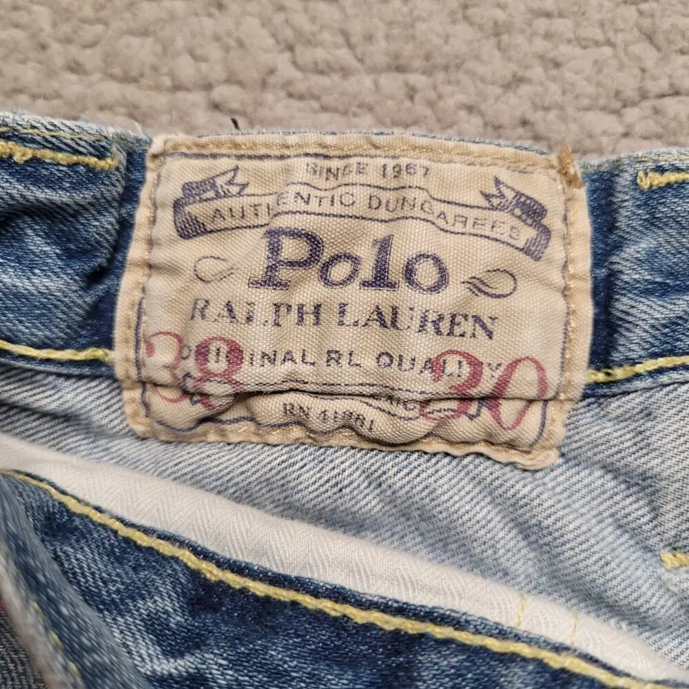 Polo Ralph Lauren Jeans 38x30 Blue Thompson Relaxed Straight Leg‎ Distressed